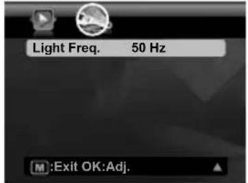 Light Freq. 50 Hz M:Exit OK:Adj.