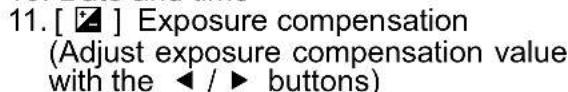 11. [ ] Exposure compensation (Adjust exposure compensation value with the ◀ / ▶ buttons)