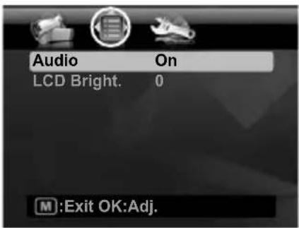 Audio On LCD Bright. 0 M:Exit OK:Adj.