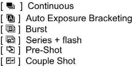 [■] Continuous [□A] Auto Exposure Bracketing [□B] Burst [□□] Series + flash [□□] Pre-Shot [□□] Couple Shot