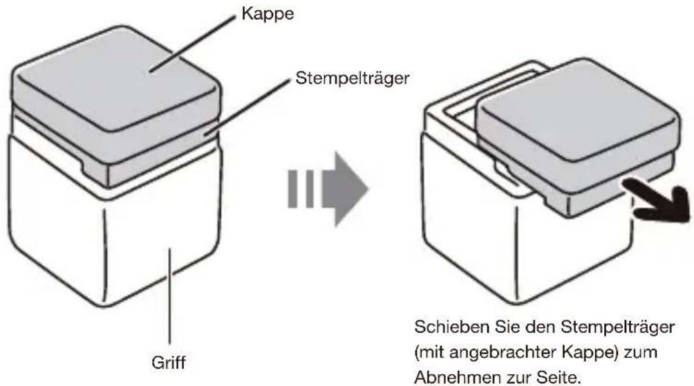 Kappe Stempelträger Griff Schieben Sie den Stempelträger (mit angebrachter Kappe) zum Abnehmen zur Seite.