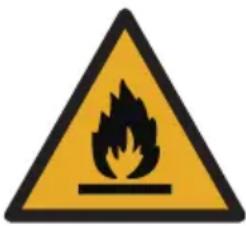 Warning sign depicting a flame symbol in yellow and black on a white background