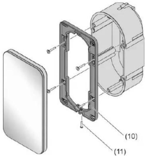 Technical diagram of a mechanical assembly with labeled parts (10) and (11), showing internal components and alignment indicators.
