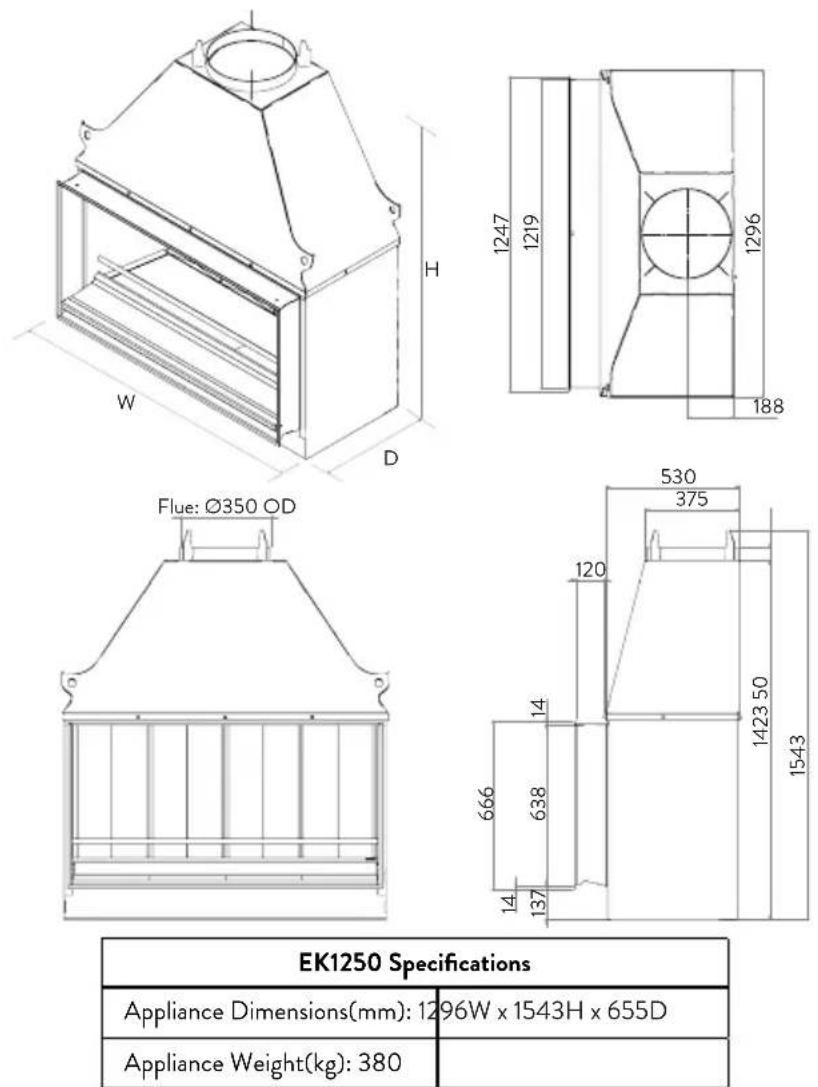 Escea EK1550 - A2 Product Dimensions - 5