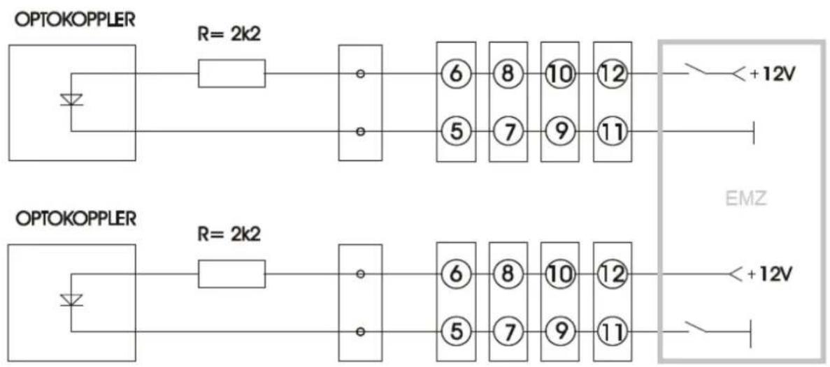 OPTOKOPPLER R= 2k2 ⑥ ⑧ ⑩ ⑫ ⑤ ⑦ ⑨ ⑪ +12V OPTOKOPPLER R= 2k2 ⑥ ⑧ ⑩ ⑫ ⑤ ⑦ ⑨ ⑪ +12V EMZ