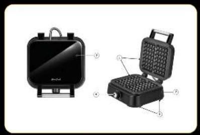 Diagram of a smart air fryer with labeled parts and accessories