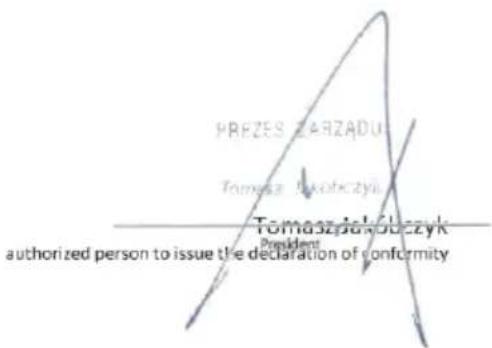 PREZES ZARZADU Tomasz-Jakobczyk Tomasz-Jakobczyk President authorized person to issue the declaration of conformity