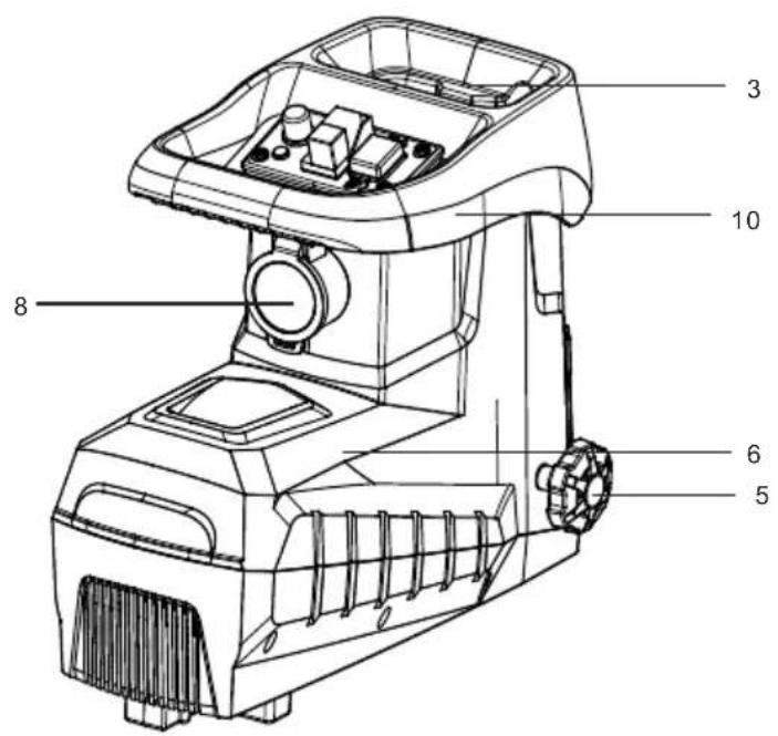 Technical diagram of a mechanical device with numbered parts labeled 3, 8, 5, 6, and 10.
