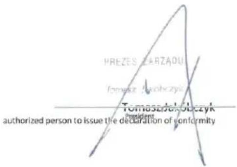 PREZES ZARZADU Tomaszukczyk Tomaszukczyk authorized person to issue the declaration of conformity