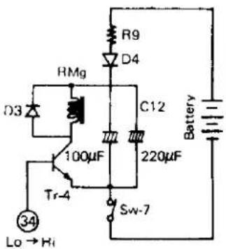 R9 D4 RMg D3 100μF Tr-4 34 Lo → Hi C12 220μF Sw-7 Battery