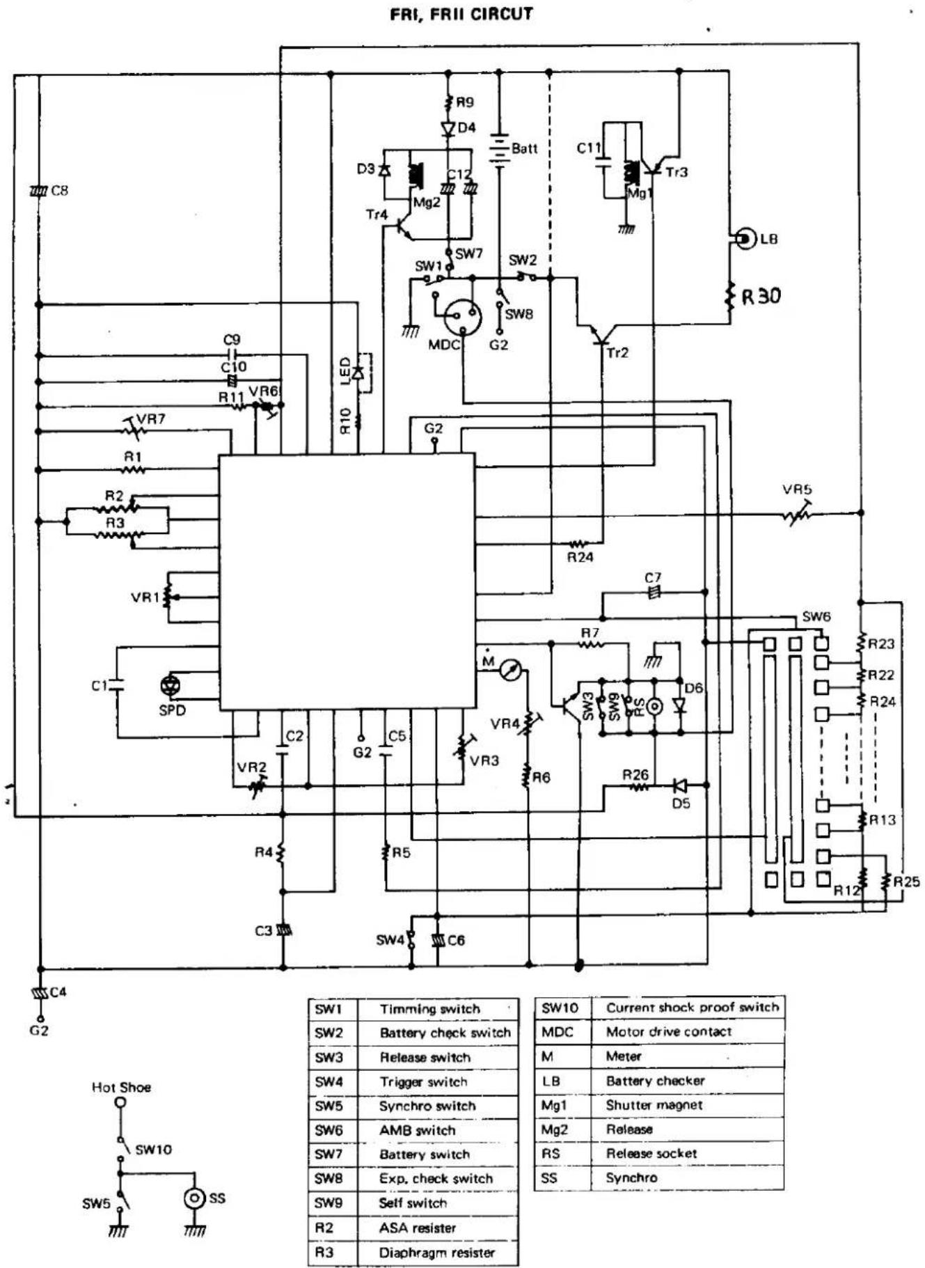 FRI, FRII CIRCUIT C8 C9 C10 R11 VR6 VR7 R1 R2 R3 VR1 C1 SPD C2 G2 C5 C3 SW4 C6 C4 G2 R10 LED R10 LED R24 R26 D5 R5 C7 M VR4 VR3 R6 SW3 SW9 S R S D6 C11 Mg1 Tr3 LB MDC G2 MDC R30 SW7 SW2 D3 C12 Tr4 Batti C7 SW1 SW2 MDC G2 Tr2 C8 R25 R12 R25 R13 R24 R22 R23