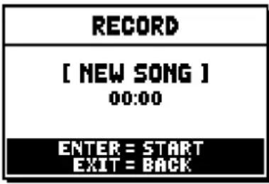 RECORD [ NEW SONG ] 00:00 ENTER = START EXIT = BACK