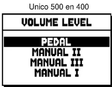 Viscount Unico 500 - REGELING VAN HET VOLUME (functie VOLUME LEVEL) - 1