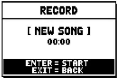 RECORD [ NEW SONG ] 00:00 ENTER = START EXIT = BACK