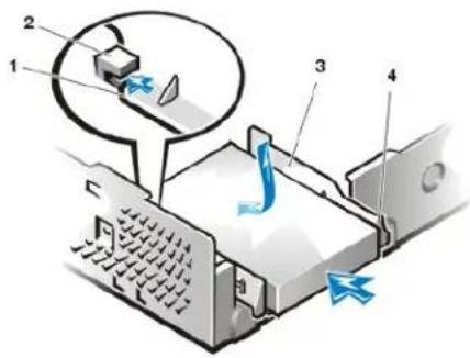 DELL OptiPlex GX100 - Abbildung 4. Festplattenlaufwerkhalterung im Kompaktgehäuse einbauen - 1