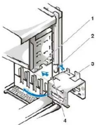 DELL OptiPlex GX100 - Abbildung 11. Laufwerkhalterung in das Gehäuse einsetzen - 1