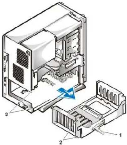 DELL OptiPlex GX100 - Abbildung 13. Erweiterungskarten- träger aus dem Minitower-Gehäuse ausbauen - 1