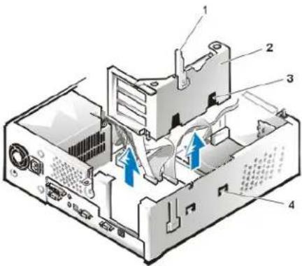 DELL OptiPlex GX100 - Abbildung 12. Erweiterungskartenträger aus dem Slimline-Gehäuse ausbauen - 1