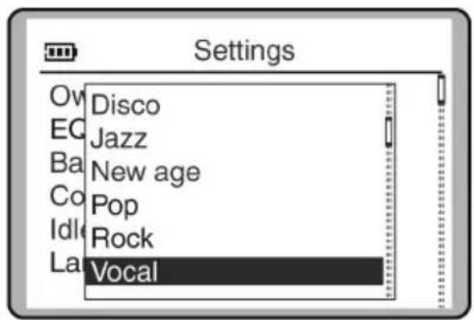 Settings Ov Disco EQ Jazz Ba New age Co Pop Idl Rock La Vocal