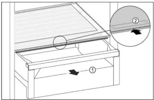 Technical diagram of a mechanical device with labeled components and directional arrows indicating movement or force.