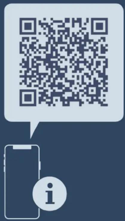 QR code with speech bubble and mobile phone icon containing 'i' symbol