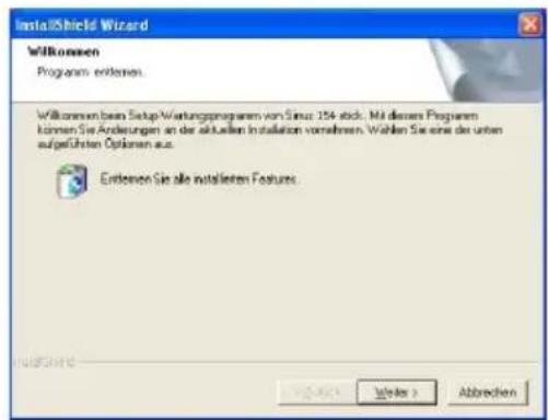 InstallShield Wizard Willkommen Programm entstehen. Willkommen bean Setup-Wartungsprogramm vom Sinus 154 stick. Mit dieser Programm konnten Sie Änderungen an der aktuellen Installation vornehmen. Wahlen Sie eine der unten aufgeüsten Optionen aus. Entstehen Sie alle installieren Features.