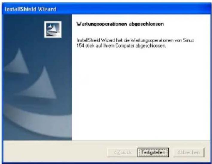 InstallShield Wizard Wartungsoperationen abgeschlossen InstallShield Wizard hat die Wartungsoperationen von Sinus 154 stick auf Ihrem Computer abgeschlossen.