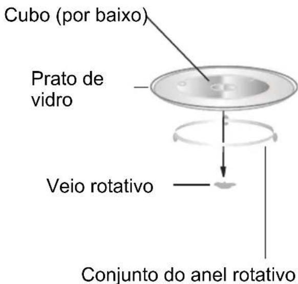 Cubo (por baixo) Prato de vidro Veio rotativo Conjunto do anel rotativo