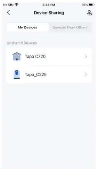 Device Sharing My Devices Devices From Others Unshared Devices Tapo C720 > Tapo_C225 >
