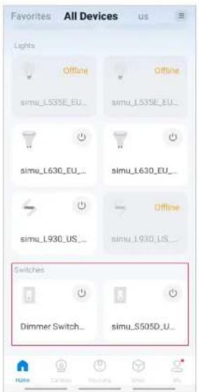 Favorites All Devices us Lights Offline Offline simu_L535E_EU... simu_L535E_EU... simu_L630_EU... simu_L630_EU... simu_L930_US... Offline simu_L930_US... Switches Dimmer Switch... simu_S505D_U_