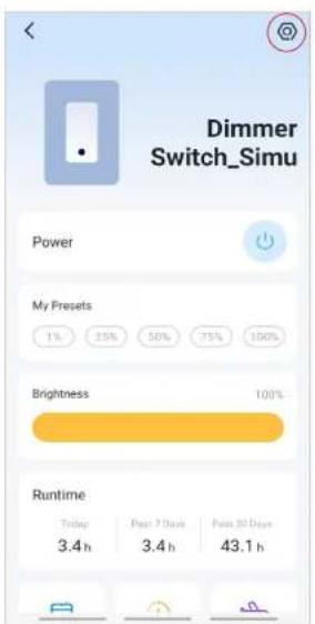 Dimmer Switch_Simu Power My Presets 1% 25% 50% 75% 100% Brightness 100% Runtime Today 3.4 h Past 7 Days 3.4 h Past 20 Days 43.1 h