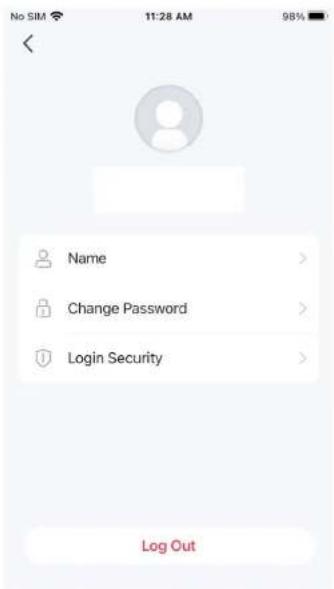 No SIM 11:28 AM 98% Name Change Password Login Security Log Out