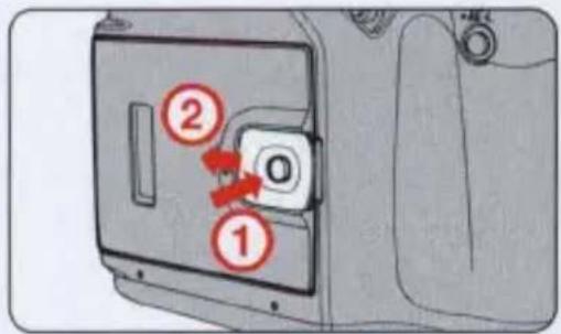 Diagram of a device door with labeled parts and directional arrows indicating movement or change