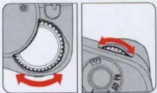 Technical diagram showing gear meshing and rotation mechanism with red arrows indicating clockwise motion