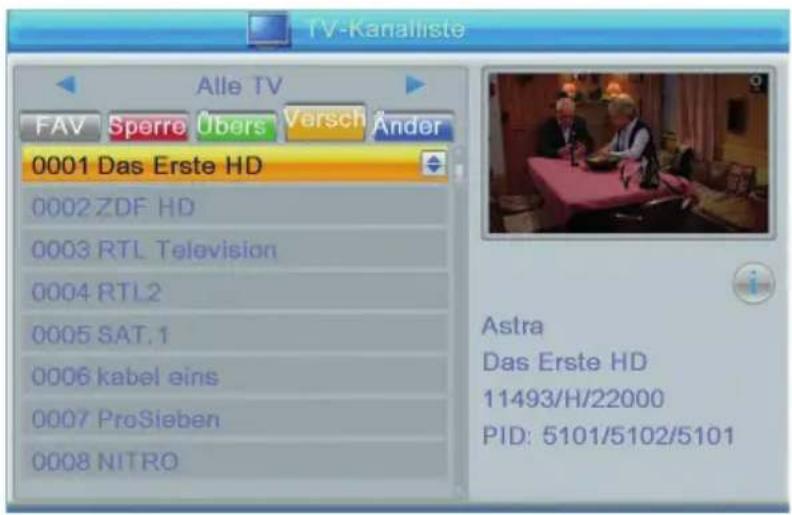 TV-Kanaliste Alle TV FAV Sperre Übers Versch Änder 0001 Das Erste HD 0002 ZDF HD 0003 RTL Television 0004 RTL2 0005 SAT.1 0006 kabel eins 0007 ProSieben 0008 NITRO Astra Das Erste HD 11493/H/22000 PID: 5101/5102/5101