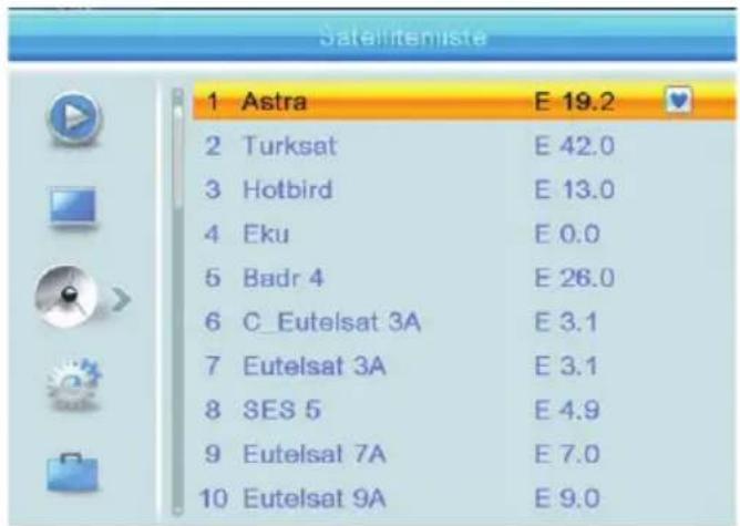 Satellitemiste 1 Astra E 19.2 2 Turksat E 42.0 3 Hotbird E 13.0 4 Eku E 0.0 5 Badr 4 E 26.0 6 C_Eutelsat 3A E 3.1 7 Eutelsat 3A E 3.1 8 SES 5 E 4.9 9 Eutelsat 7A E 7.0 10 Eutelsat 9A E 9.0