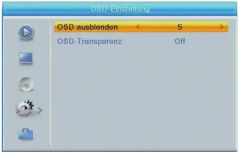 OSD-Einstellung OSD ausblenden 5 OSD-Transparenz Off