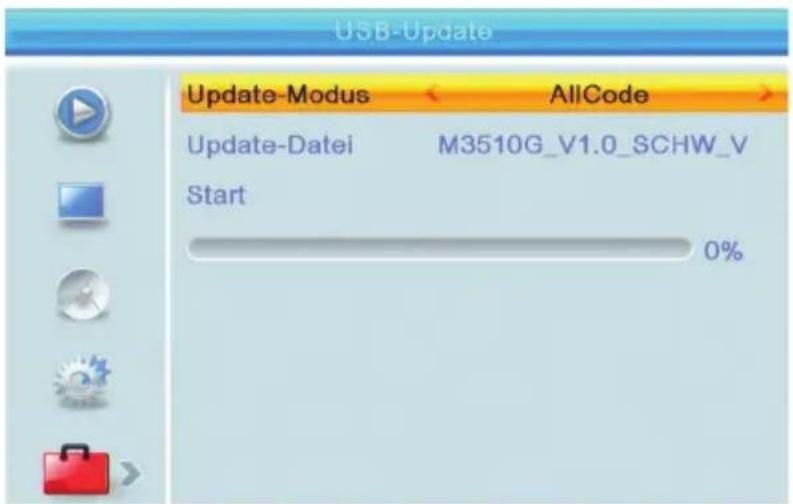 USB-Update Update-Modus AllCode Update-Datei M3510G_V1.0_SCHW_V Start 0%