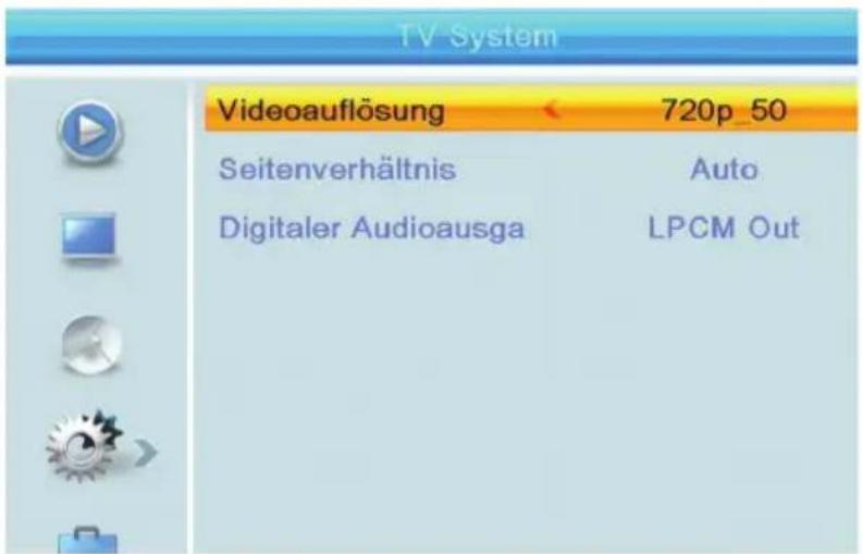 TV System Videoauflösung 720p_50 Seitenverhältnis Auto Digitaler Audioausga LPCM Out