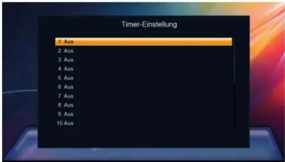 Timer-Einstellung 1 Aus 2 Aus 3 Aus 4 Aus 5 Aus 6 Aus 7 Aus 8 Aus 9 Aus 10 Aus