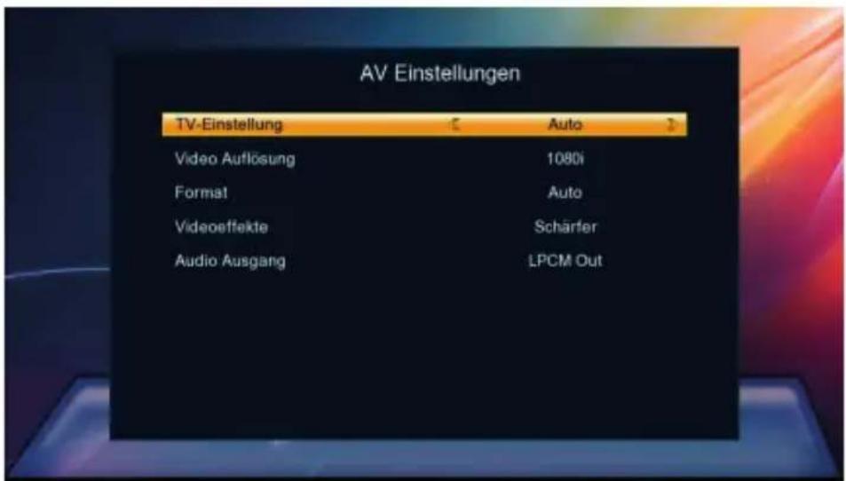 AV Einstellungen TV-Einstellung © Auto > Video Auflösung 1080i Format Auto Videoffekte Scharfer Audio Ausgang LPCM Out