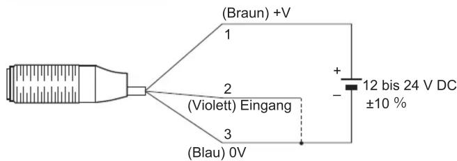 (Braun) +V 1 2 (Violett) Eingang 3 (Blau) 0V + - 12 bis 24 V DC ±10 %