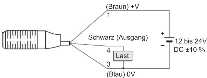 (Braun) +V 1 Schwarz (Ausgang) 4 Last 3 (Blau) 0V + - 12 bis 24V DC ±10 %