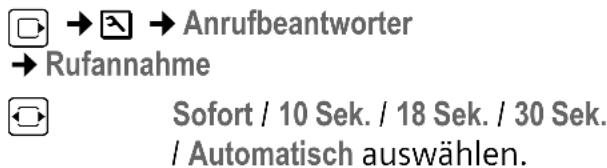 Anrufbeantworter Rufannahme Sofort / 10 Sek. / 18 Sek. / 30 Sek. / Automatisch auswählen.