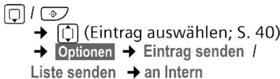 / (Eintrag auswählen; S. 40) → Optionen → Eintrag senden / Liste senden → an Intern