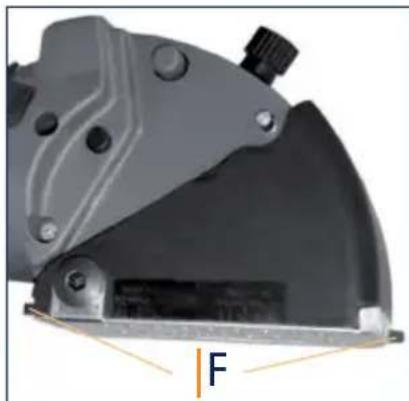 Mechanical component with a lever and mounting bracket, labeled 'F' (no text or symbols on the object itself)