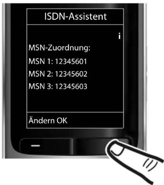 ISDN-Assistent i MSN-Zuordnung: MSN 1: 12345601 MSN 2: 12345602 MSN 3: 12345603 Ändern OK