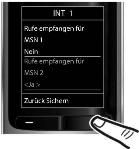 INT 1 Rufe empfangen für MSN 1 Nein Rufe empfangen für MSN 2 Zurück Sichern