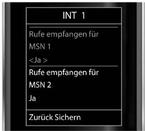 INT 1 Rufe empfangen für MSN 1 Rufe empfangen für MSN 2 Ja Zurück Sichern