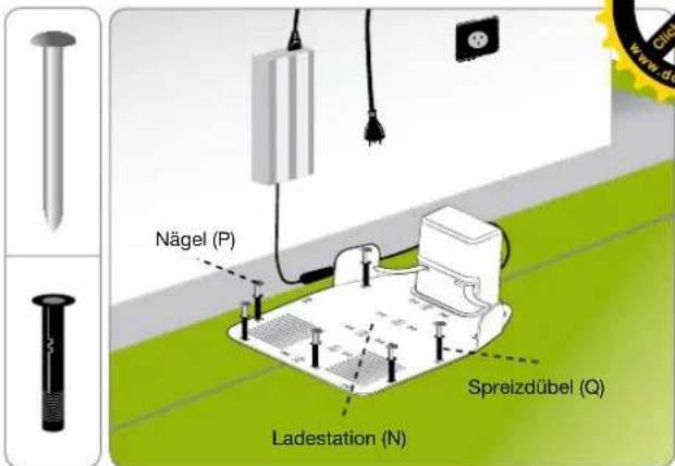 Nägel (P) Spreizdübel (Q) Ladestation (N)